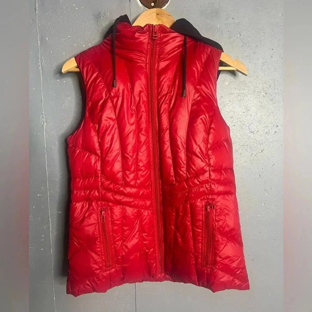 Pendleton NWT Duck Down red Puffer Vest W/Removable Hood Woman's Small